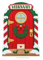 Gratis kleurplaat Kerstelf Kerstmis Kerstkrans Deur Kerstelfenpoort