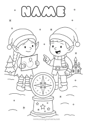 Colouring to customise Christmas Elves Elf Colouring Pages Compass North Pole