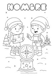 Colorear gratis Elfos de navidad Dibujos de Elfos para colorear Brújula Polo norte