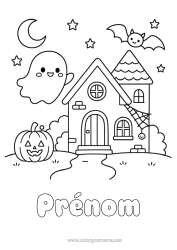 Coloriage à personnaliser Chauve-Souris Fantôme Citrouille Kawaii Maison Oiseaux Et Mammifères Volants Manoir Hanté