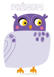 Coloriage gratuit Chouette, Hibou Activités enfants Animal Oiseaux et mammifères volants Empreinte de doigt