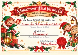 Kostenlose Malvorlage Offizielle Adoption eines Weihnachtswichtels Ausweis des Scherzelfen