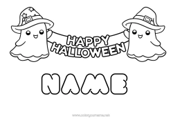Free coloring Ghost Halloween Kawaii Easy coloring pages Inscription 