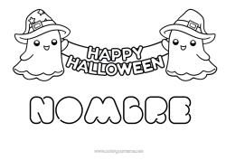 Colorear gratis Fantasma Halloween Kawaii Dibujos fáciles para colorear Inscripción 