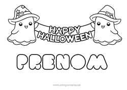 Coloriage à personnaliser Fantôme Halloween Kawaii Coloriages faciles Inscription "halloween"