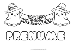 Pagină de colorat personalizată Fantomă Halloween Drăguț Desene De Colorat Ușoare Înscriere "Halloween"