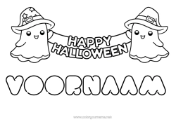Gratis kleurplaat Spook Halloween Kawaii Eenvoudige kleurplaten Inscriptie 'halloween'