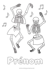 Coloriage à personnaliser Squelette Danse Día De Los Muertos Musique Fête De La Musique Sports Artistiques Note De Musique