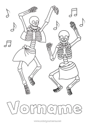 Malvorlage anpassen Skelett Tanz Día De Los Muertos Musik Musikfest Künstlerischer Sport Musiknote