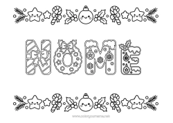 Desenho grátis Natal Kawaii Bola de Natal Bengala de Natal Visco Nome decorado