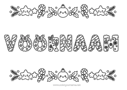 Gratis kleurplaat Kerstmis Kawaii Kerstbal Gerstesuiker Maretak Gedecoreerde naam