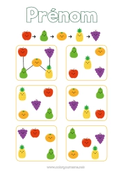 Coloriage à personnaliser Activités enfants Ananas Fruits Poire Raisin Pomme Abricot Jeu de logique Suite logique