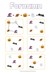 Gratis färgläggning Halloween Barnaktiviteter Logikspel Logisk följd
