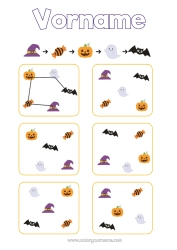 Kostenlose Malvorlage Halloween Kinderaktivitäten Logikspiel Logische Folge