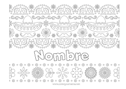 Colorear para personalizar Día De Los Muertos México Cinco De Mayo Sombrero Fondo Decorativo