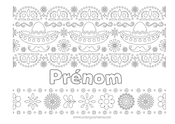 Coloriage à personnaliser Día De Los Muertos Mexique Cinco De Mayo Sombrero Fond Décoratif