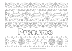 Pagină de colorat personalizată Ziua Morților Mexic Cinco De Mayo Sombrero Fundal Decorativ