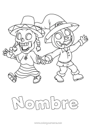 Colorear para personalizar Monstruo Esqueleto Halloween Día De Los Muertos Sombrero