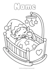 Colouring to customise Christmas Elves Elf Colouring Pages Baby Playful Goblin Baby
