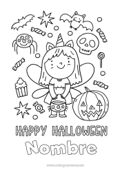 Colorear gratis Disfraz Calabaza Truco o trato Halloween Chica Hada Inscripción 