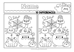 Colouring to customise Magic Cauldron Halloween Frog Marine Or Aquatic Animals Game Of Differences