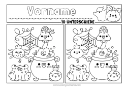 Malvorlage anpassen Zaubernder Kessel Halloween Frosch Meeres- oder Wasserlebewesen Finde die Unterschiede