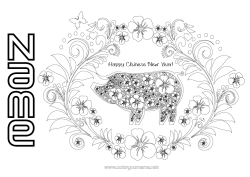 Free colouring Pig Chinese New Year Farm animals