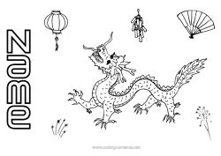 Free colouring Dragon Chinese New Year Dragons, unicorns, and fantastical creatures