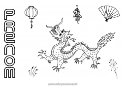 Coloriage gratuit Dragon Nouvel An chinois Dragons, licornes et animaux fantastiques