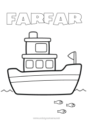 Färgläggningssida för barn Hav Fordon Båt Lätta målarbilder Marina fordon
