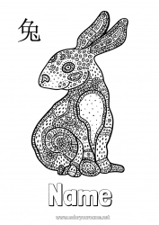 Free coloring Bunny 2023 Chinese New Year Forest animals