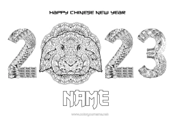 Free colouring Mandala Rabbit 2023 Chinese New Year Forest animals