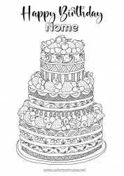 Disegno gratuito Torta Compleanno Colorazioni complesse Buon compleanno (francese) Messaggio