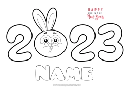 Free colouring Rabbit 2023 Chinese New Year Forest animals