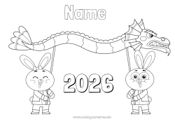 Free drawing Rabbit Dragon 2023 Chinese New Year Dragons, unicorns, and fantastical creatures Forest animals Customisable year 2026 2027 2028 2029