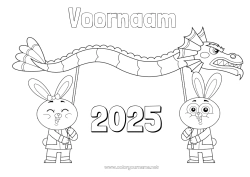 Gratis tekening Konijn Draak 2023 Chinees Nieuwjaar Draken, eenhoorns en fantastische dieren Bosdieren 2025 Aanpasbaar jaar