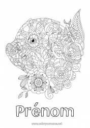 Coloriage gratuit Mandala Cochon Animal Nouvel An chinois Animaux de la ferme