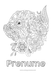 Pagină de colorat personalizată Mandala Porc Animal Anul Nou Chinezesc Animale de fermă