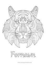 Gratis farvelægning Mandala Tiger Dyr Kinesisk nytår Zentangle Afrikanske vilde dyr