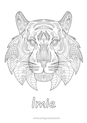 Kolorowanka za darmo Mandala Tygrys Zwierzę Chiński Nowy Rok Zentangle Dzikie zwierzęta Afryki