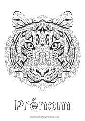 Coloriage gratuit Mandala Tigre Animal Nouvel An chinois Animaux sauvages d'Afrique