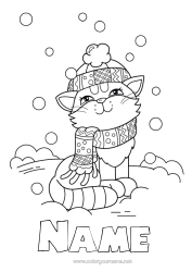 Free colouring Cute Cat Snow Winter Animal Dogs and cats Winter hat