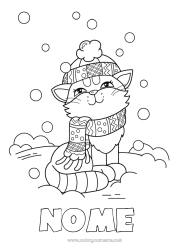 Desenho para personalizar Fofo Gato Neve Inverno Animal Cães e gatos