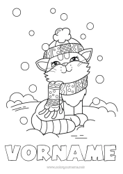 Malvorlage anpassen Niedlich Katze Schnee Winter Tier Hunde und Katzen Wintermütze