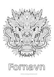 Farvelægningssiden tilpasning Mandala Drage Dyr Kinesisk nytår Komplekse farvelægninger Drager, enhornede heste og fantastiske dyr