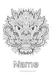 Free colouring Mandala Dragon Animal Chinese New Year Complex colouring pages Dragons, unicorns, and fantastical creatures