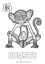 Colorear para personalizar Mandala Año Nuevo chino Mono Animales salvajes de África