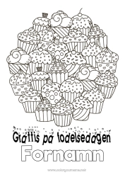 Gratis teckning Kaka Födelsedag Muffins Komplexa målarbilder Grattis på födelsedagen!