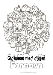 Gratis tegning Kake Bursdag Kakebiter Komplekse fargelegginger Gratulerer med dagen!