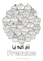 Pagină de colorat gratuită Tort Aniversare Brioșă Desene de colorat complexe La mulți ani!